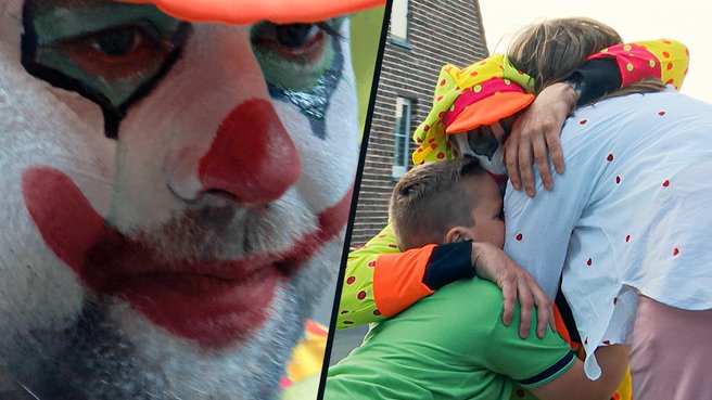 Tranen vloeien wanneer Yves als clown langsgaat bij de communie van zijn zoon