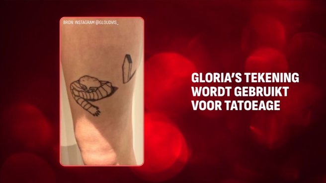 Tekening van Gloria Monserez werd tattoo op iemands been