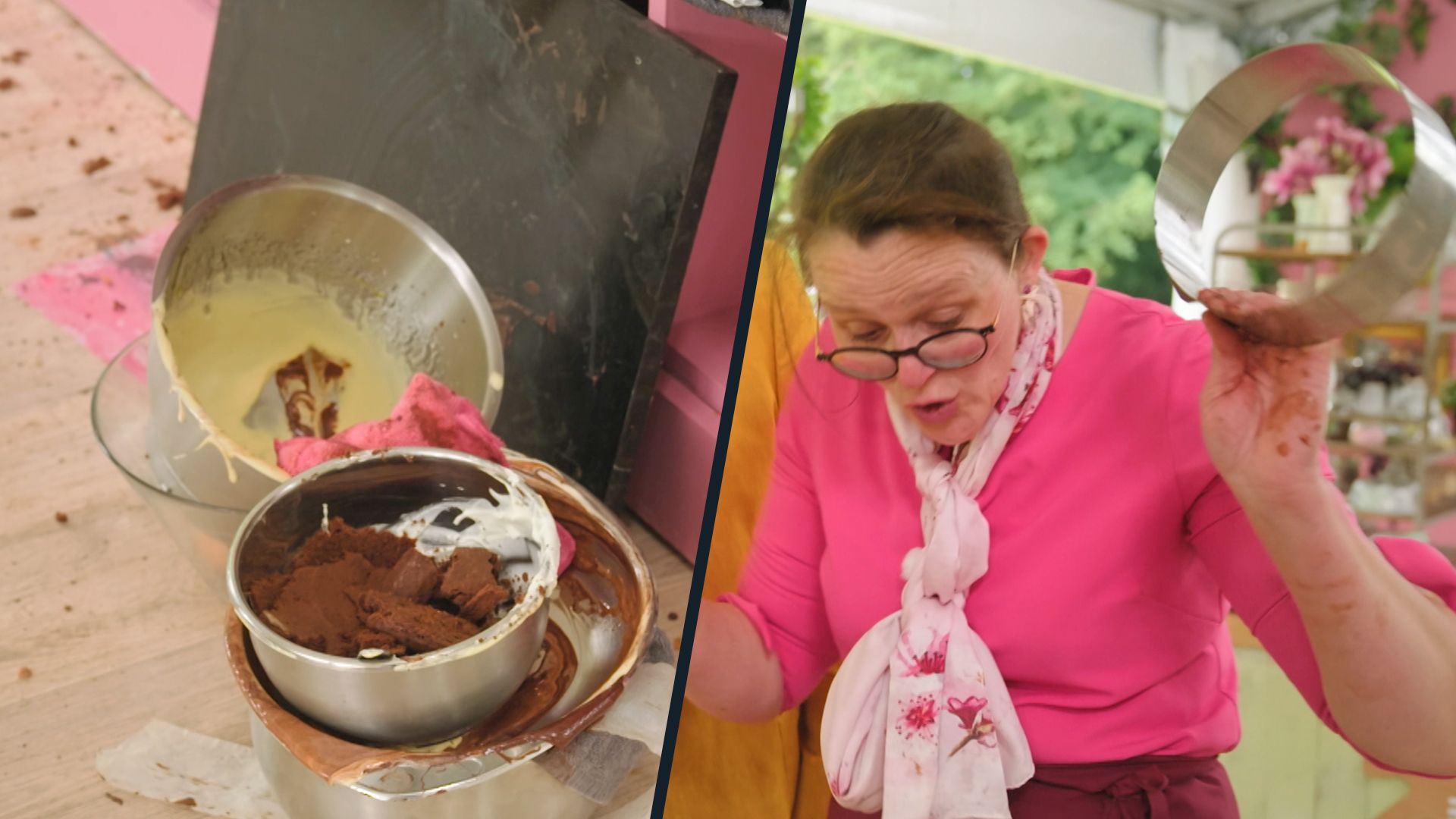 Katrien klopt en gooit met haar materiaal door de genadeloze chocoladeproef