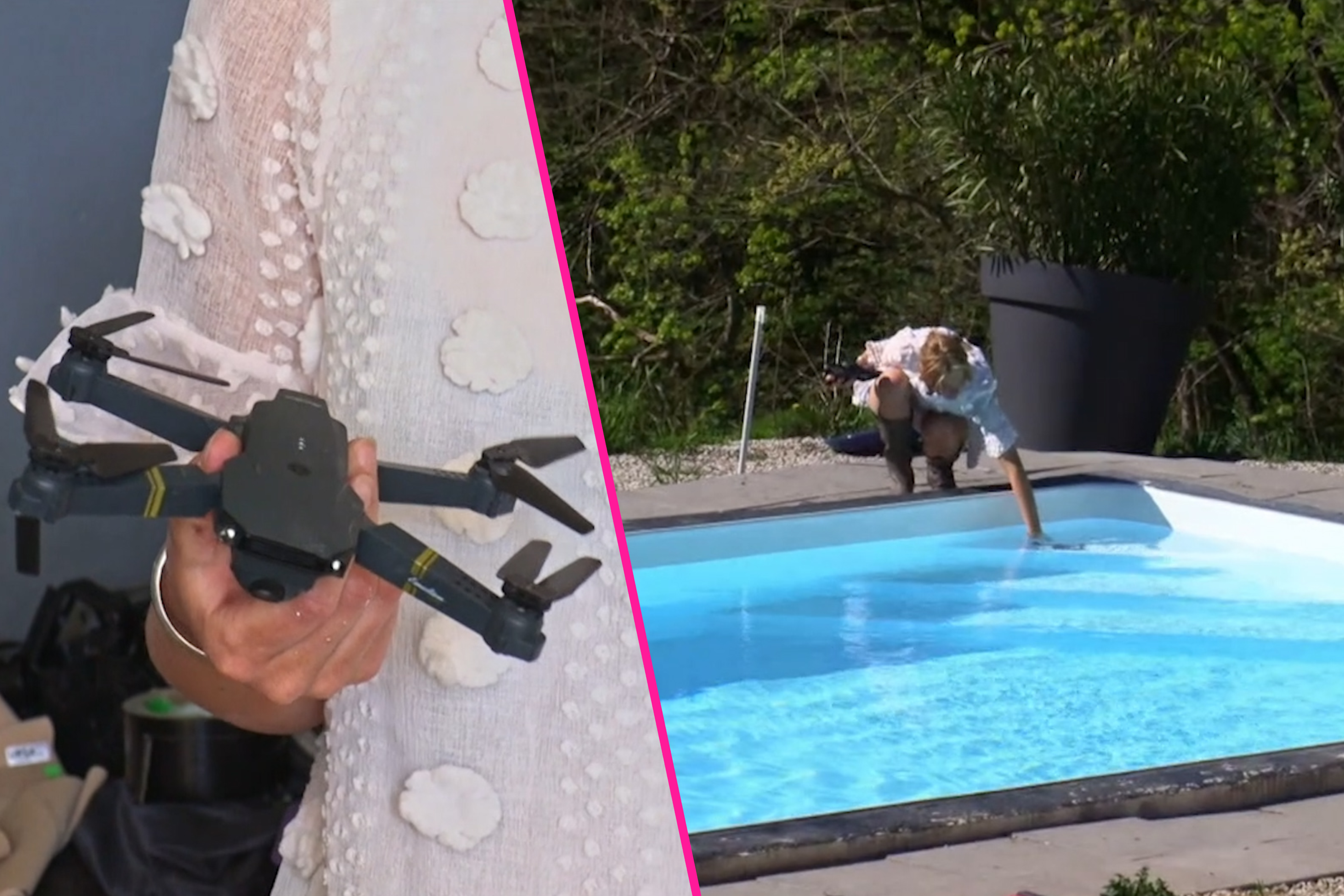 Maxime speelt drone tot tweemaal toe kwijt en vind hem terug... in het zwembad