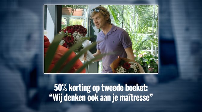50% korting op tweede boeket: "Wij denken ook aan je maîtresse"
