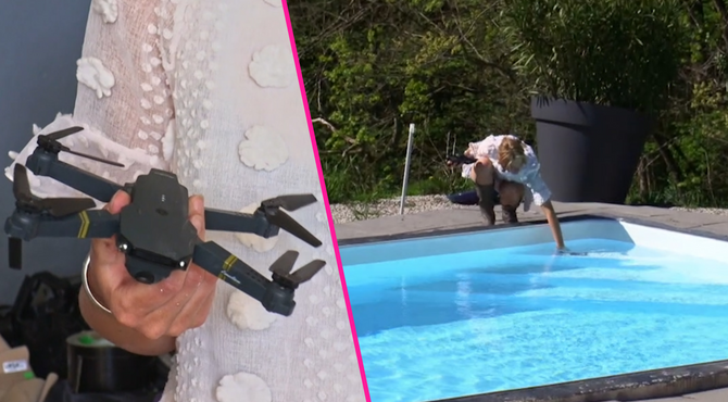 Maxime speelt drone tot tweemaal toe kwijt en vind hem terug... in het zwembad